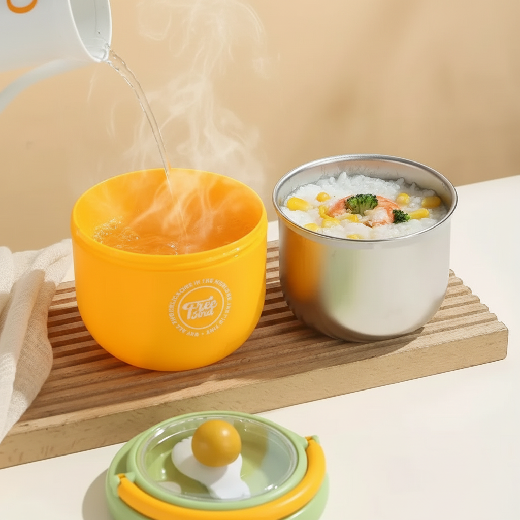 MealMate – Praktisk og isoleret – Fritstål-frokostskål med ske