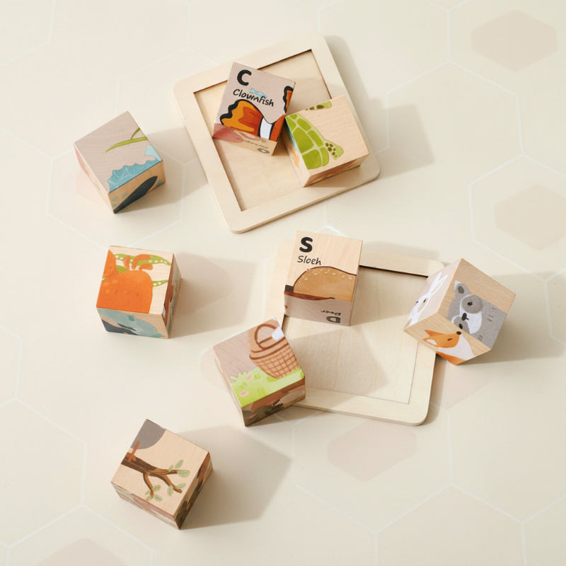 WoodMind – Kreativt og lærerigt – 6-i-1 Montessori-dyrebrik med træbrikker