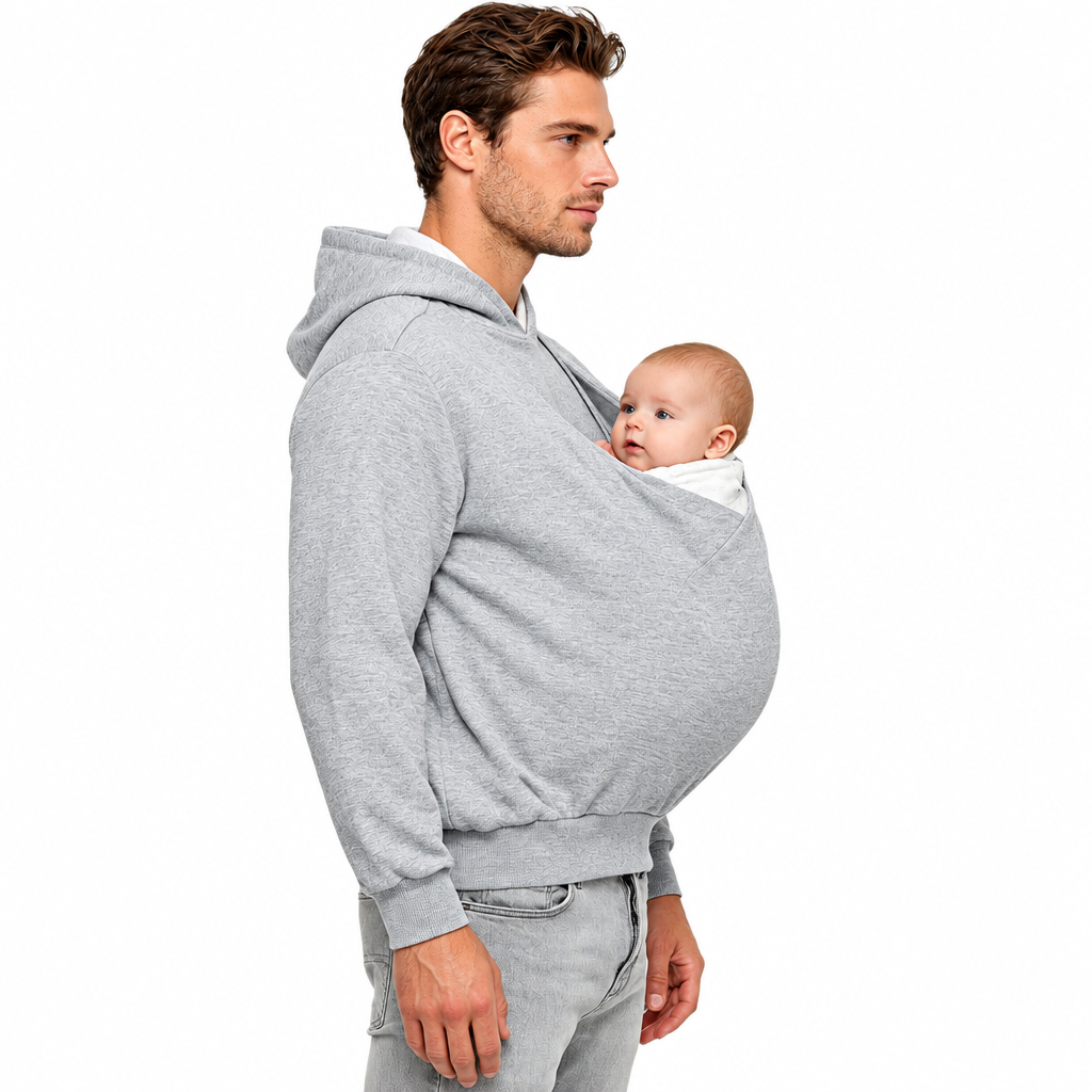 CuddleDad – Komfortabel og praktisk – Herre-hoodie med lomme til babyen