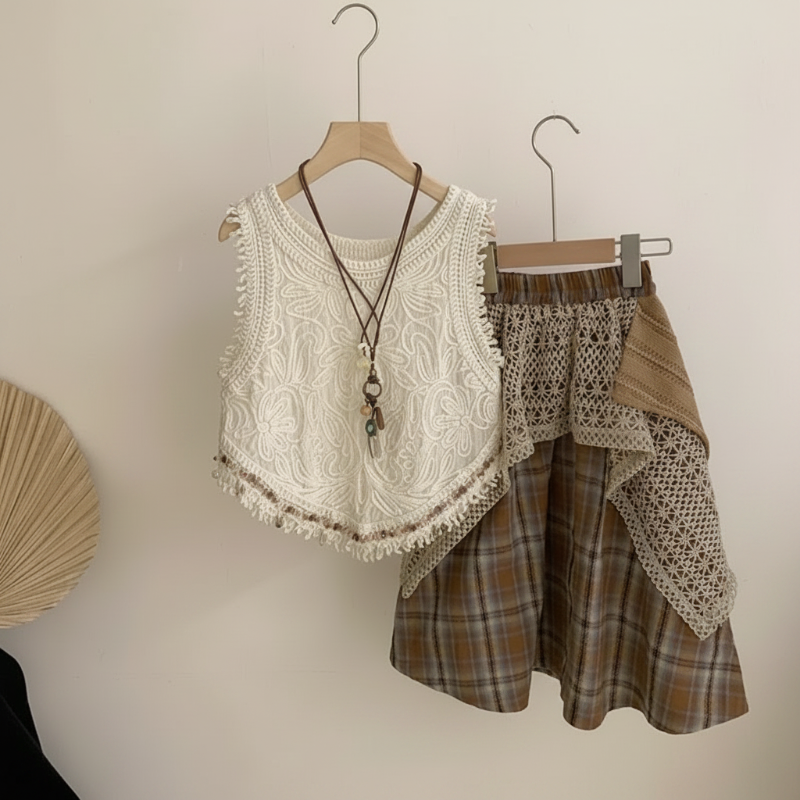 TinyTrends – Boho Chic & sød – Hæklet top med ternet nederdel