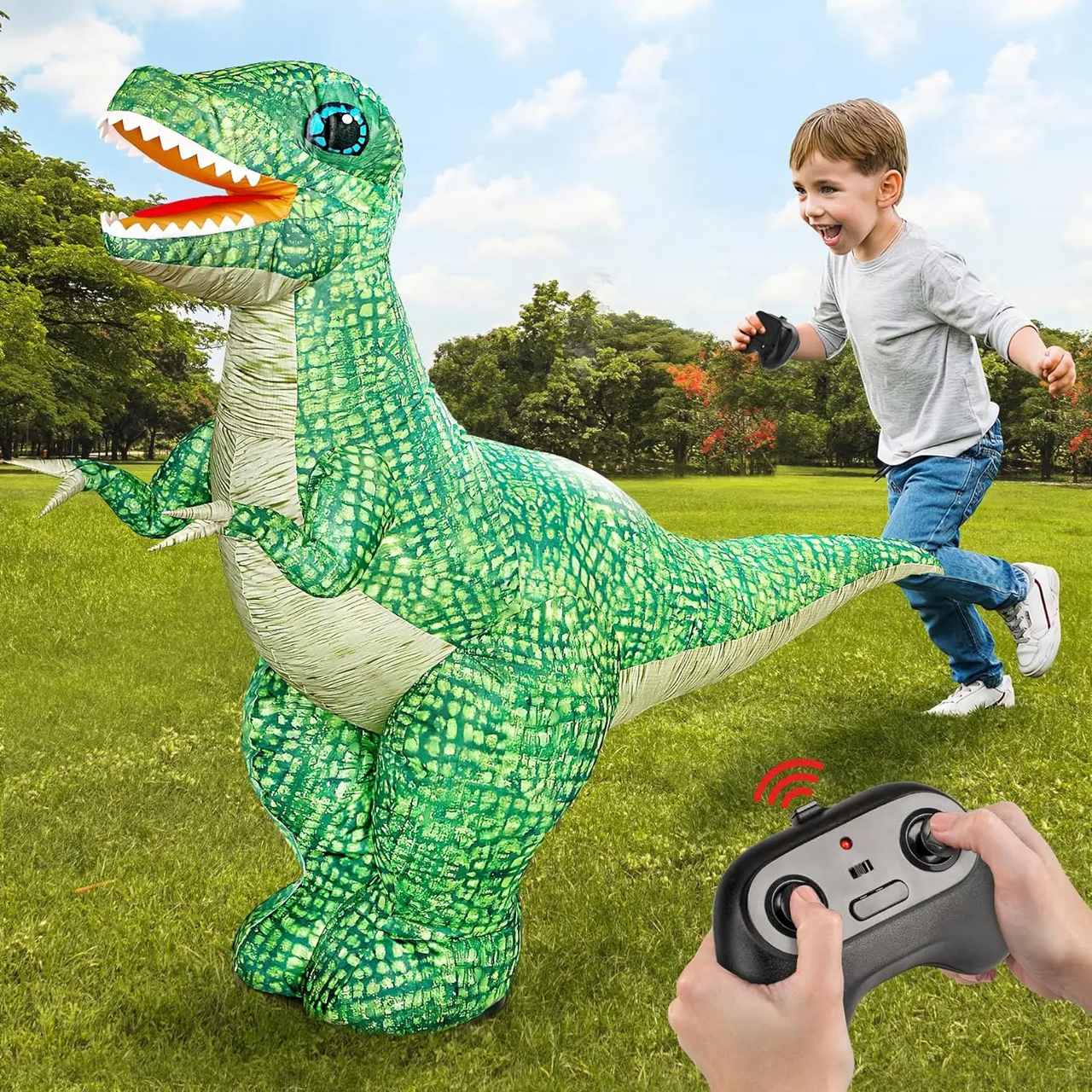 MegaDino – Eventyrligt & interaktivt – Oppustelig fjernstyret dinosaur