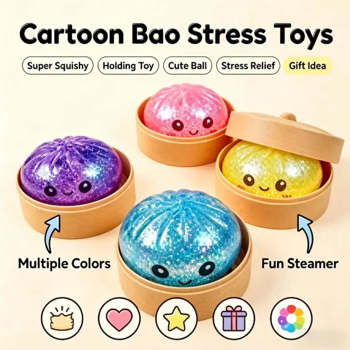 FunSquish – Farverigt & Glittermorskab – Glitter-squishy-dumplings