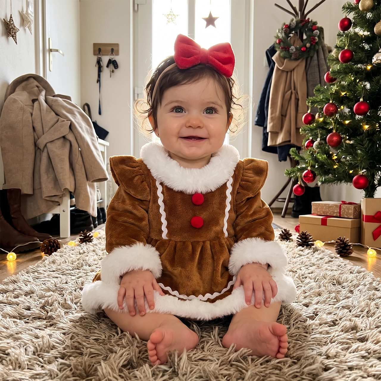 LittleGinger – Varm og festlig – Baby-julejumpsuit med hårbånd