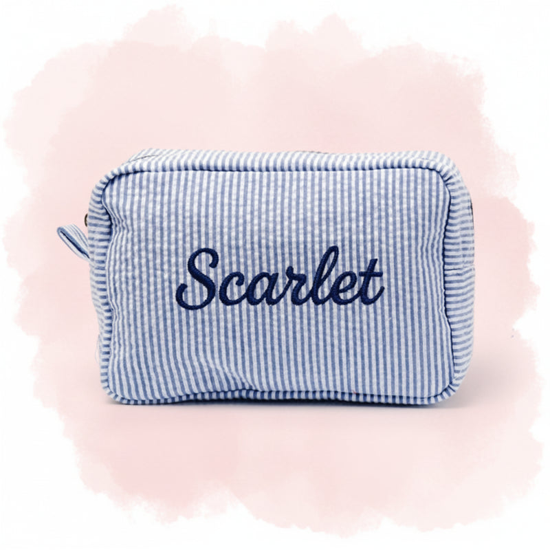 Striped Name Pouch – Personlig og stilfuld – Makeup-taske