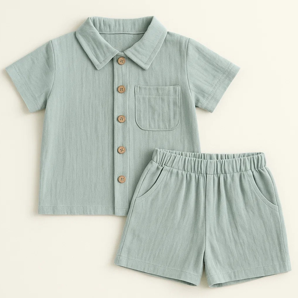 Mini Fashion™ - Sommersæt til drenge i bomuldslinned