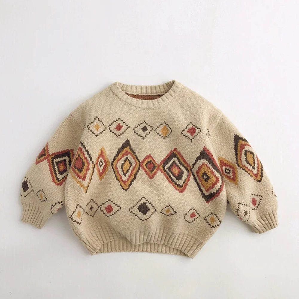 LittleRetro – Varm og stilfuld – Strikket børnesweater med diamantmønster