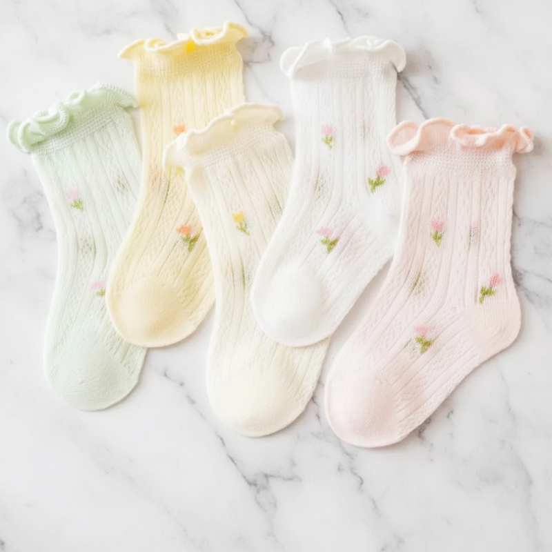 HappyToes – Farverige & søde – babysokker (sæt med 5)