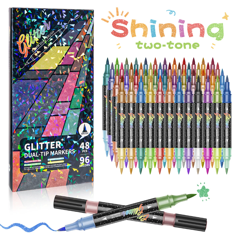 ArtShine – Farverigt & sprudlende – Sæt med dobbeltsidede glitter- og lysende tuschpenne