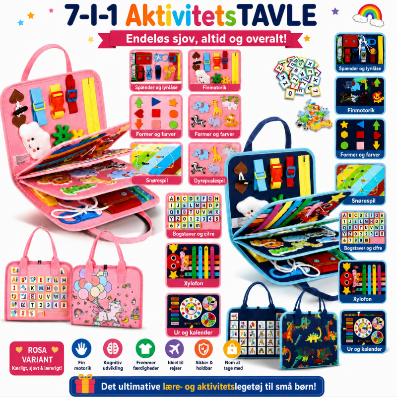 7-in-1 Busy Board – Motorik & læring – Aktivitetstavle