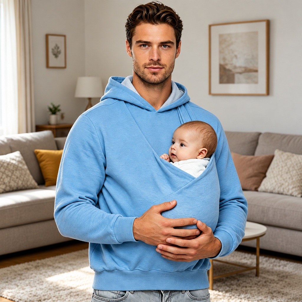 CuddleDad – Komfortabel og praktisk – Herre-hoodie med lomme til babyen
