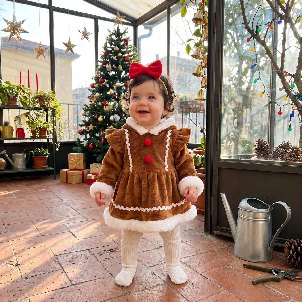 LittleGinger – Varm og festlig – Baby-julejumpsuit med hårbånd