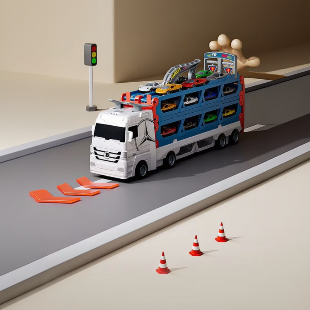 CarHauler – Legende & eventyrligt – Biltransportør-legesæt med racerbiler