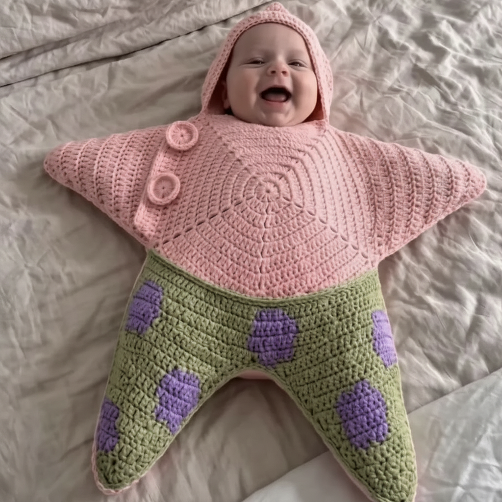 CozyStar – Blødt & håndlavet – Strikket baby-jumpsuit med stjerneformet mønster