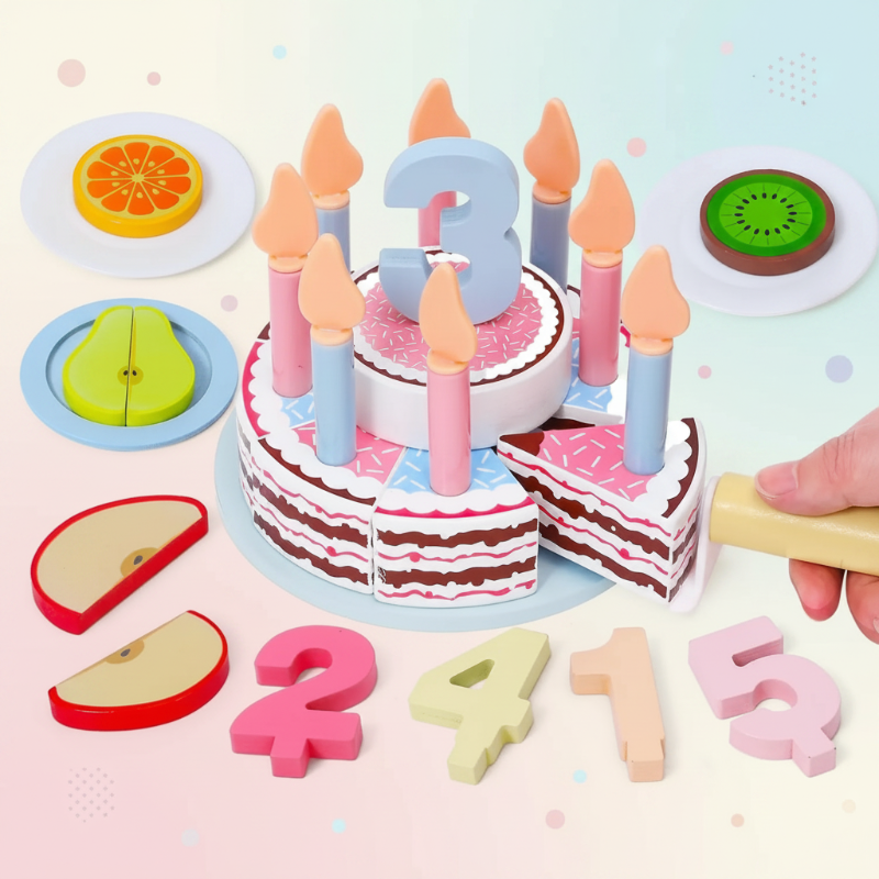 Wooden Cake Cutting Toy – Kreativitet & Rollespil – Træfødselsdagskage