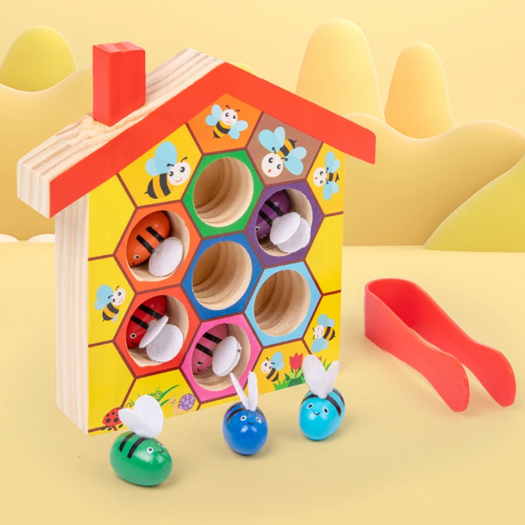 HoneyHive – Montessori & Pædagogisk – Sorteringsspil med bier i træ