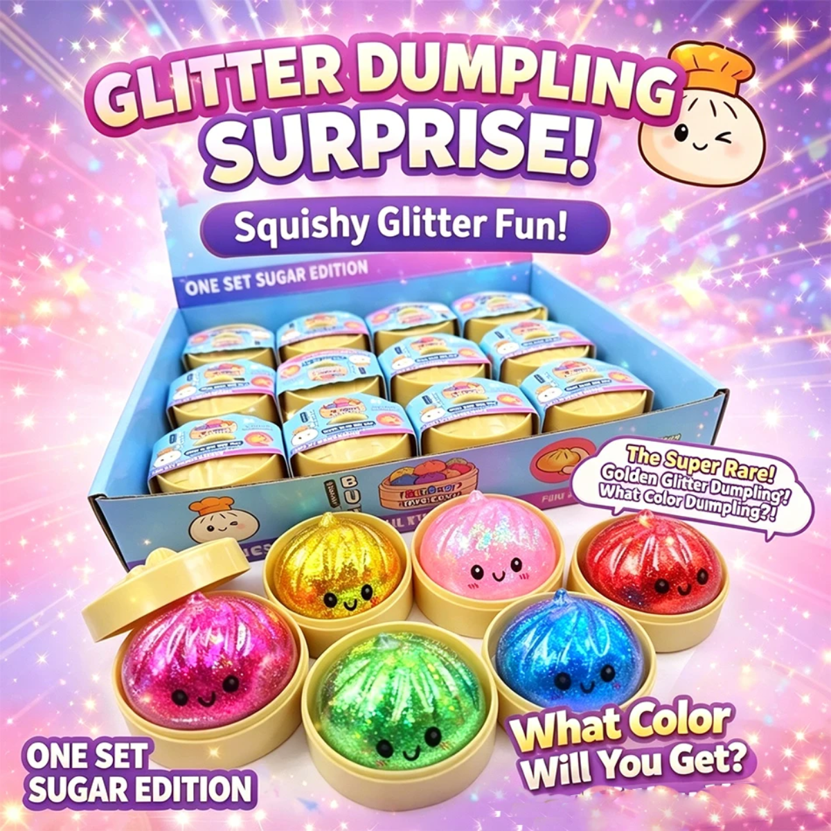 FunSquish – Farverigt & Glittermorskab – Glitter-squishy-dumplings