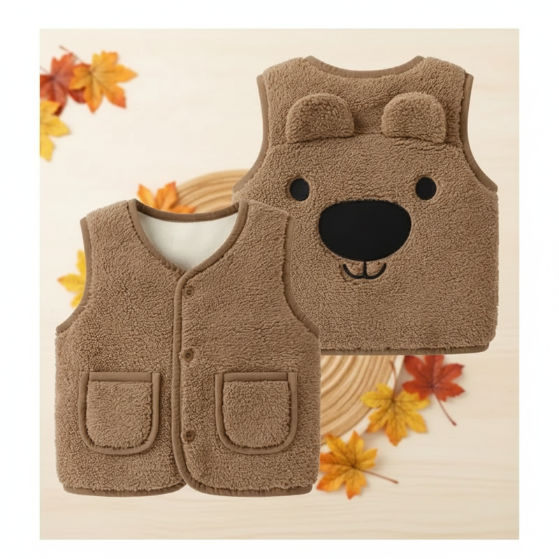 Baby Bear Fleece Vest – Varm og blød – Børnevest med bjørnemotiv