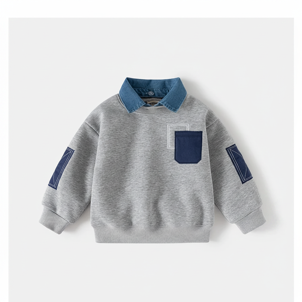 CoolJunior – Varm og stilfuld – drengetrøje med denimkrave