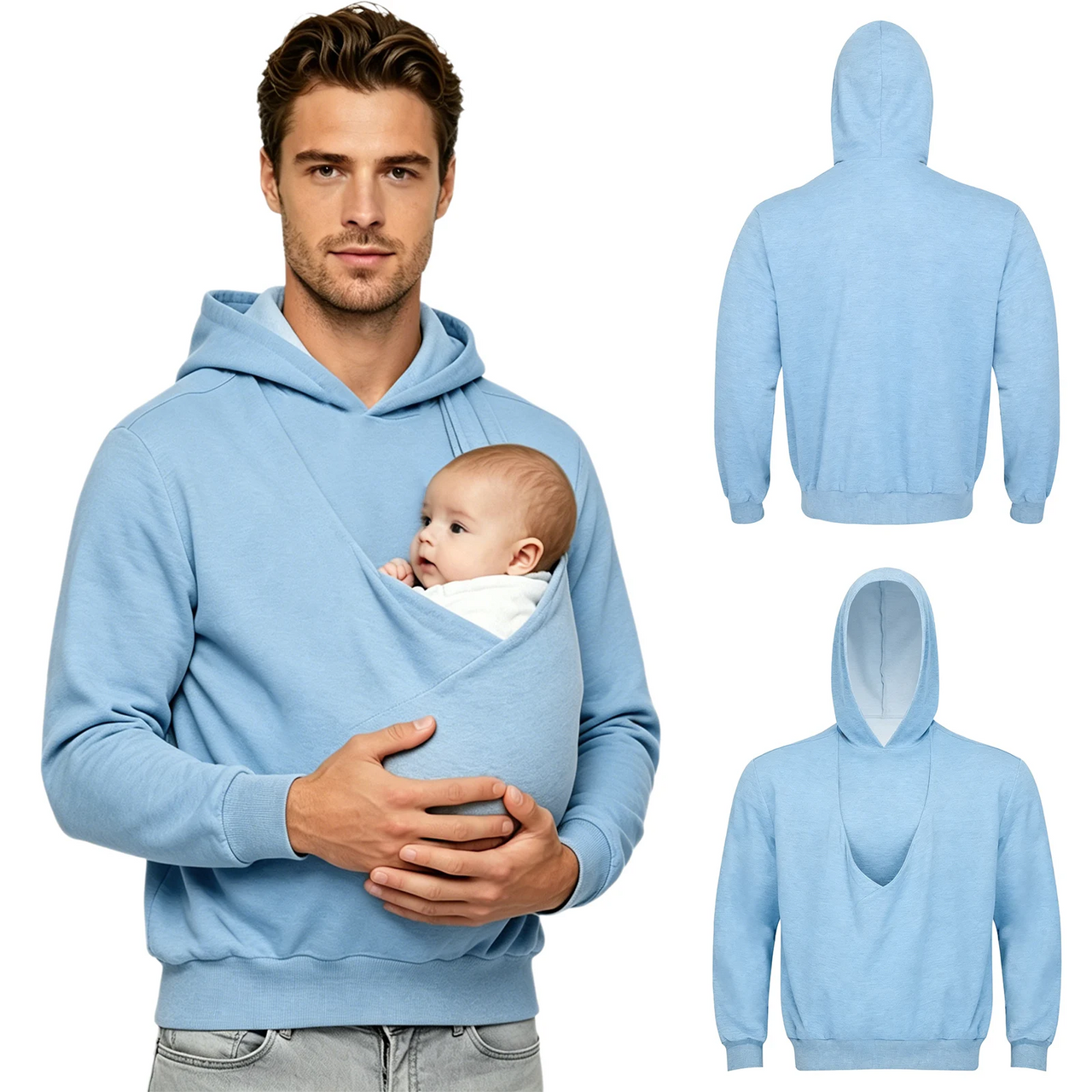 CuddleDad – Komfortabel og praktisk – Herre-hoodie med lomme til babyen