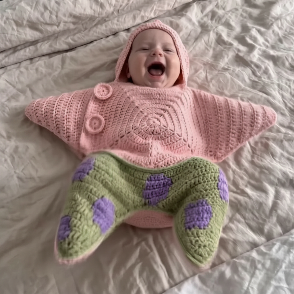 CozyStar – Blødt & håndlavet – Strikket baby-jumpsuit med stjerneformet mønster