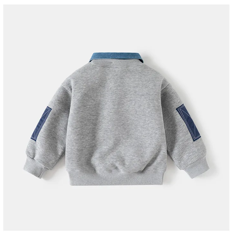 CoolJunior – Varm og stilfuld – drengetrøje med denimkrave