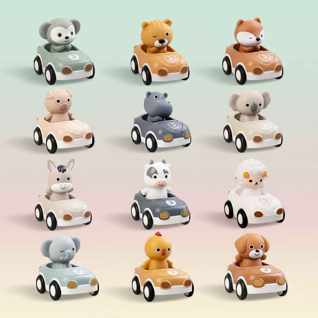 AnimalRide – Legesyge & søde – Silikone-dyrebiler (3 stk.)