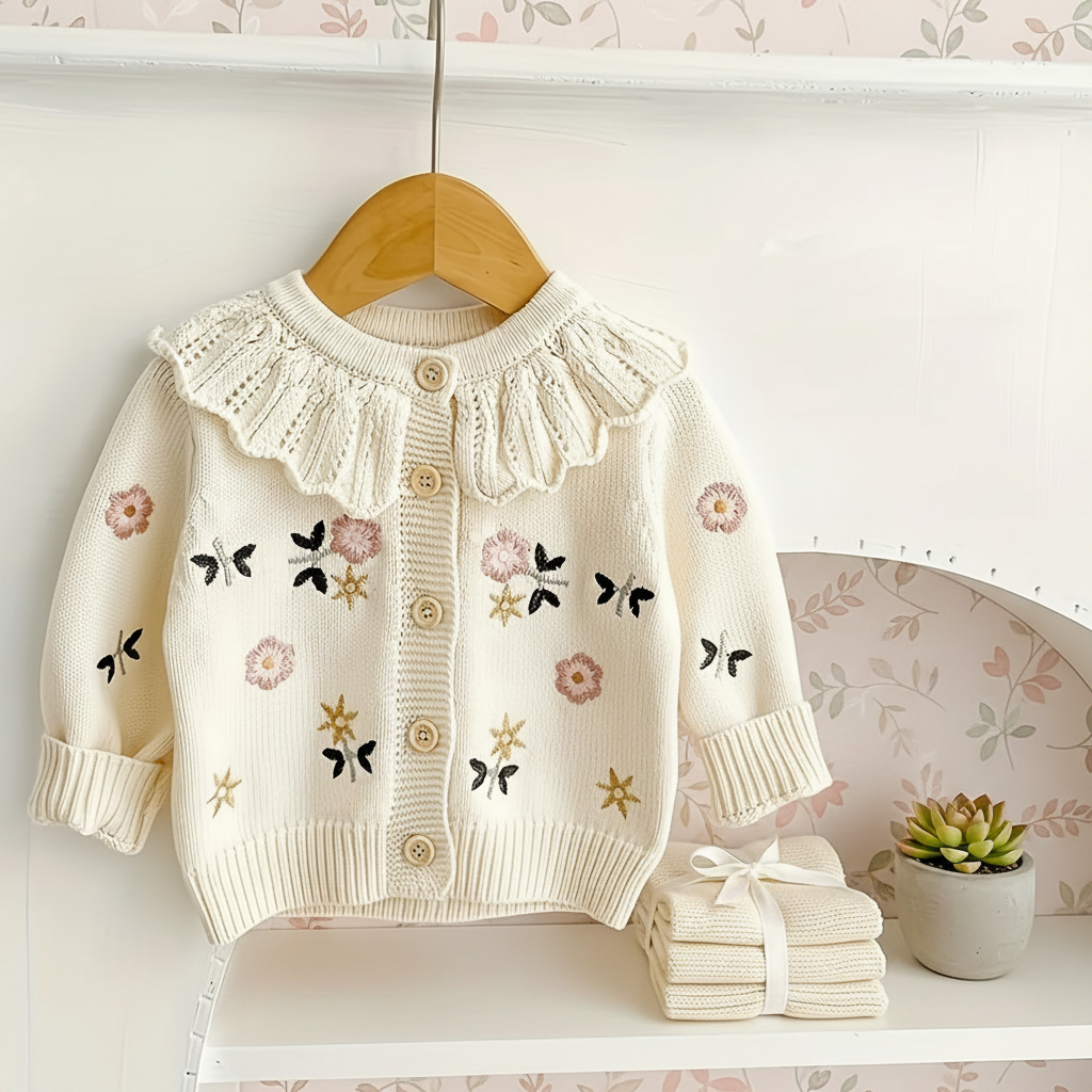FloraKnit – Varm og moderigtig – strikket vest med blomsterdetaljer