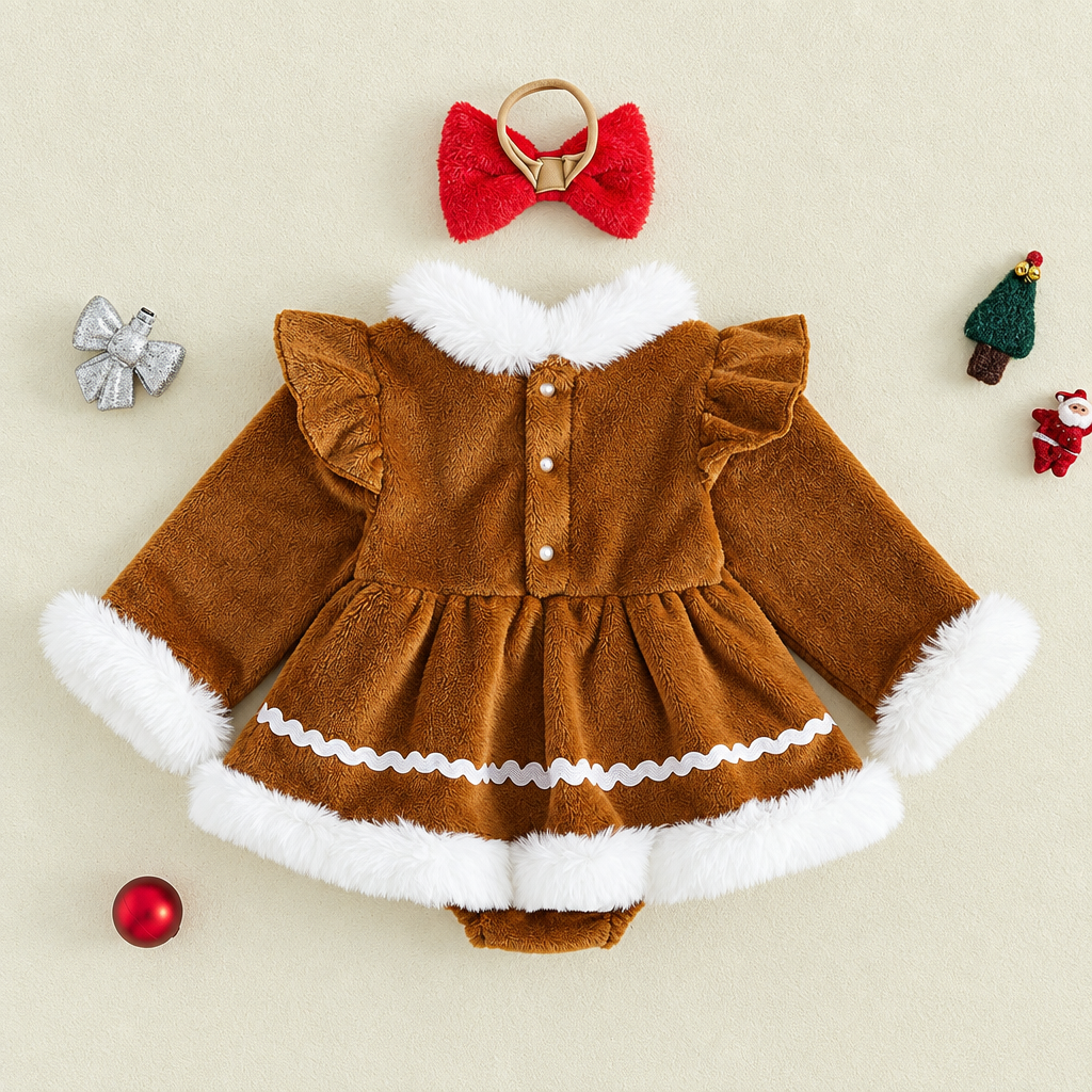 LittleGinger – Varm og festlig – Baby-julejumpsuit med hårbånd