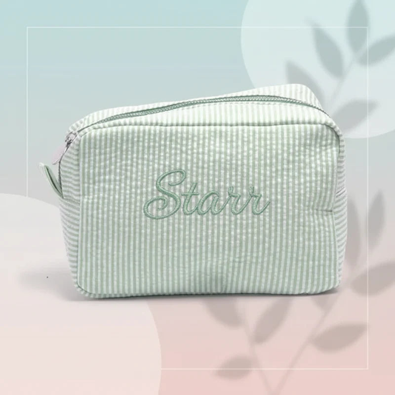 Striped Name Pouch – Personlig og stilfuld – Makeup-taske