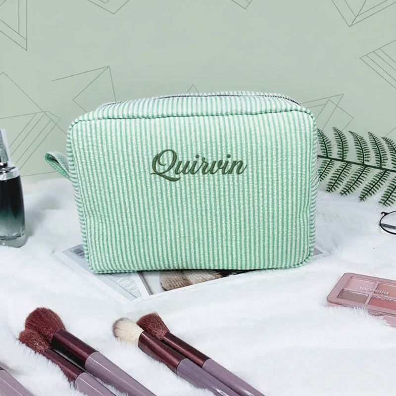 Striped Name Pouch – Personlig og stilfuld – Makeup-taske