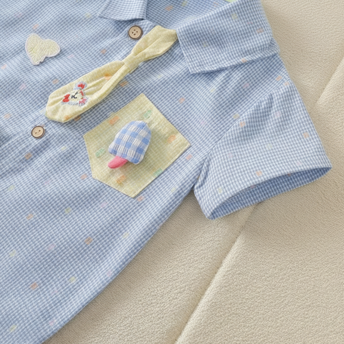 KiddoStyle – Sød & blød – Børnejumpsuit med slips og patch