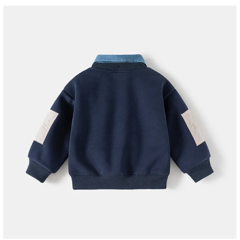 CoolJunior – Varm og stilfuld – drengetrøje med denimkrave