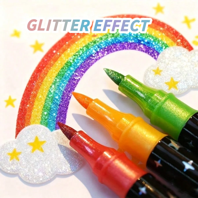 ArtShine – Farverigt & sprudlende – Sæt med dobbeltsidede glitter- og lysende tuschpenne