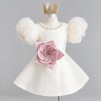 Thumbnail for LittleRose – Elegant og festligt – Pige-kjole med 3D-blomst og pufærmer