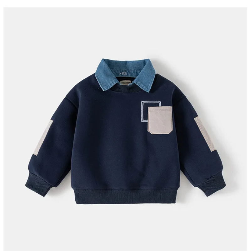 CoolJunior – Varm og stilfuld – drengetrøje med denimkrave