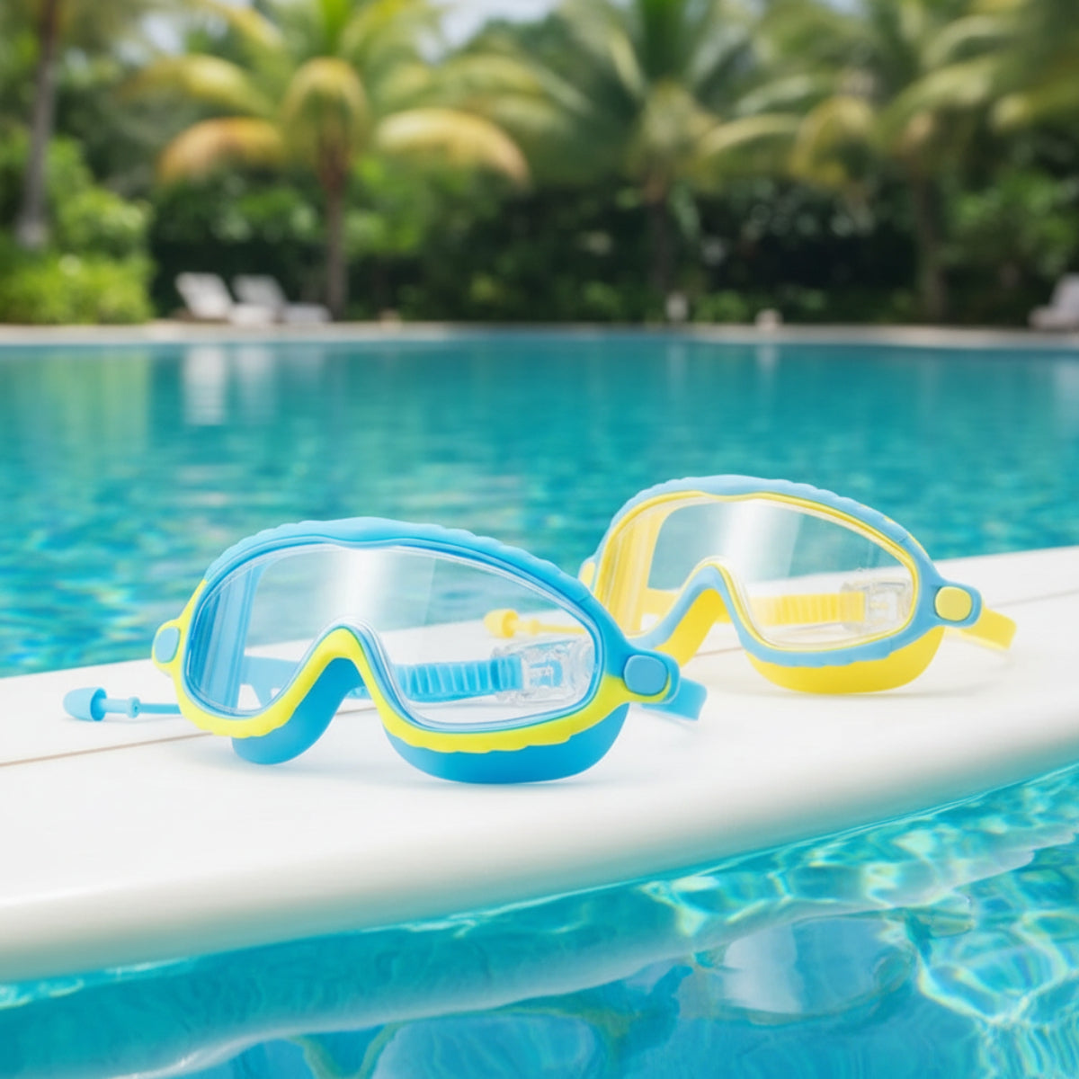 AquaVision – Justerbar antidug- og UV-beskyttelse – Svømmebriller i silikone med ørepropper