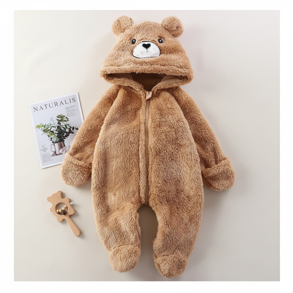 CozyBear – Blødt & varmt – Baby-onesie med dyrehætte