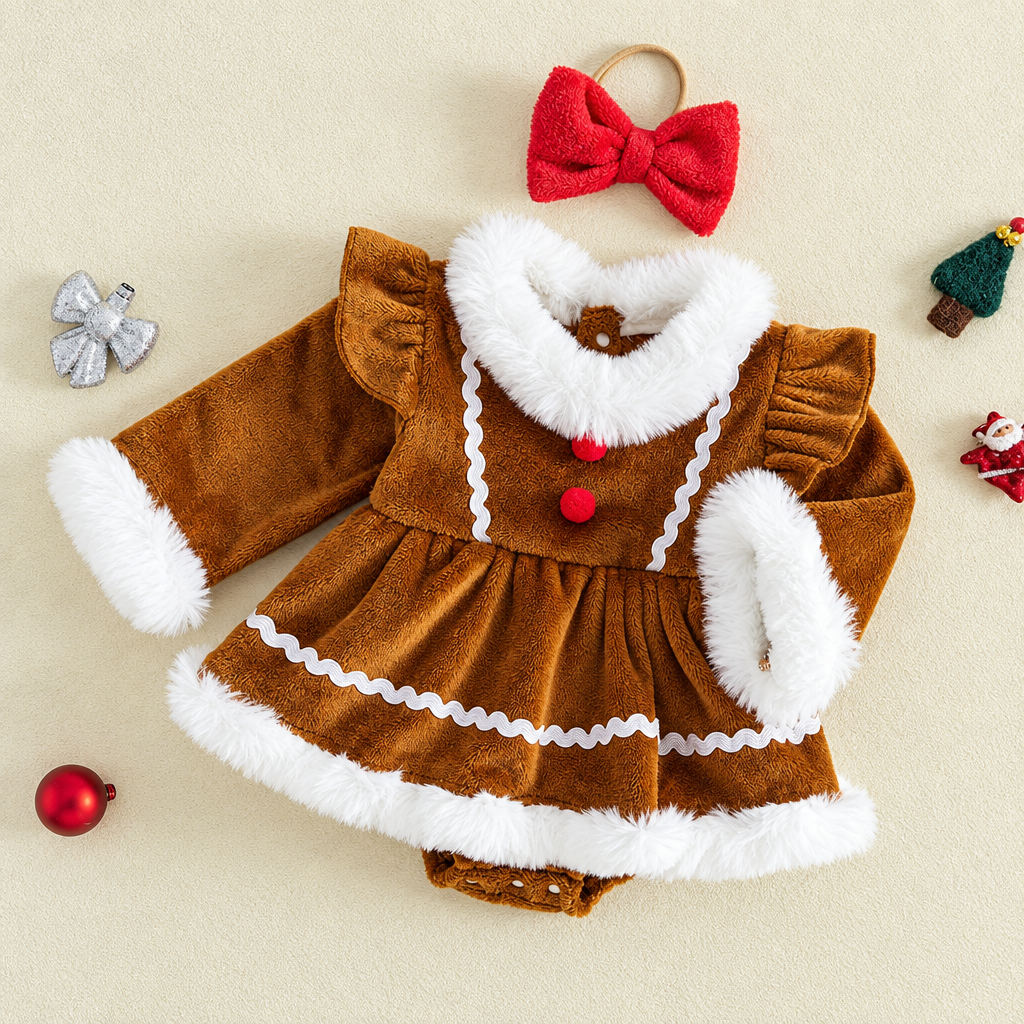 LittleGinger – Varm og festlig – Baby-julejumpsuit med hårbånd