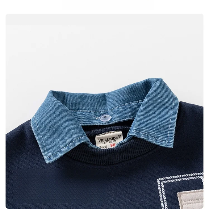 CoolJunior – Varm og stilfuld – drengetrøje med denimkrave