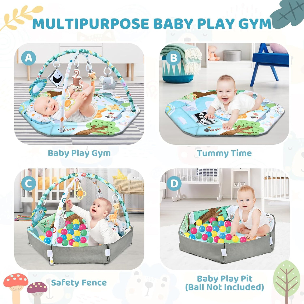 SensoryHaven – 8-i-1 Vækst & Leg – Baby Legtæppe