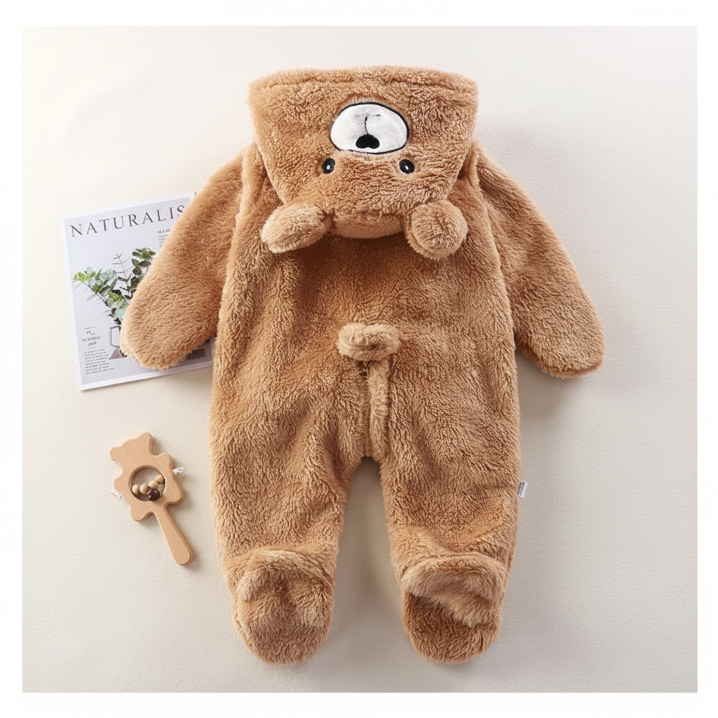 CozyBear – Blødt & varmt – Baby-onesie med dyrehætte