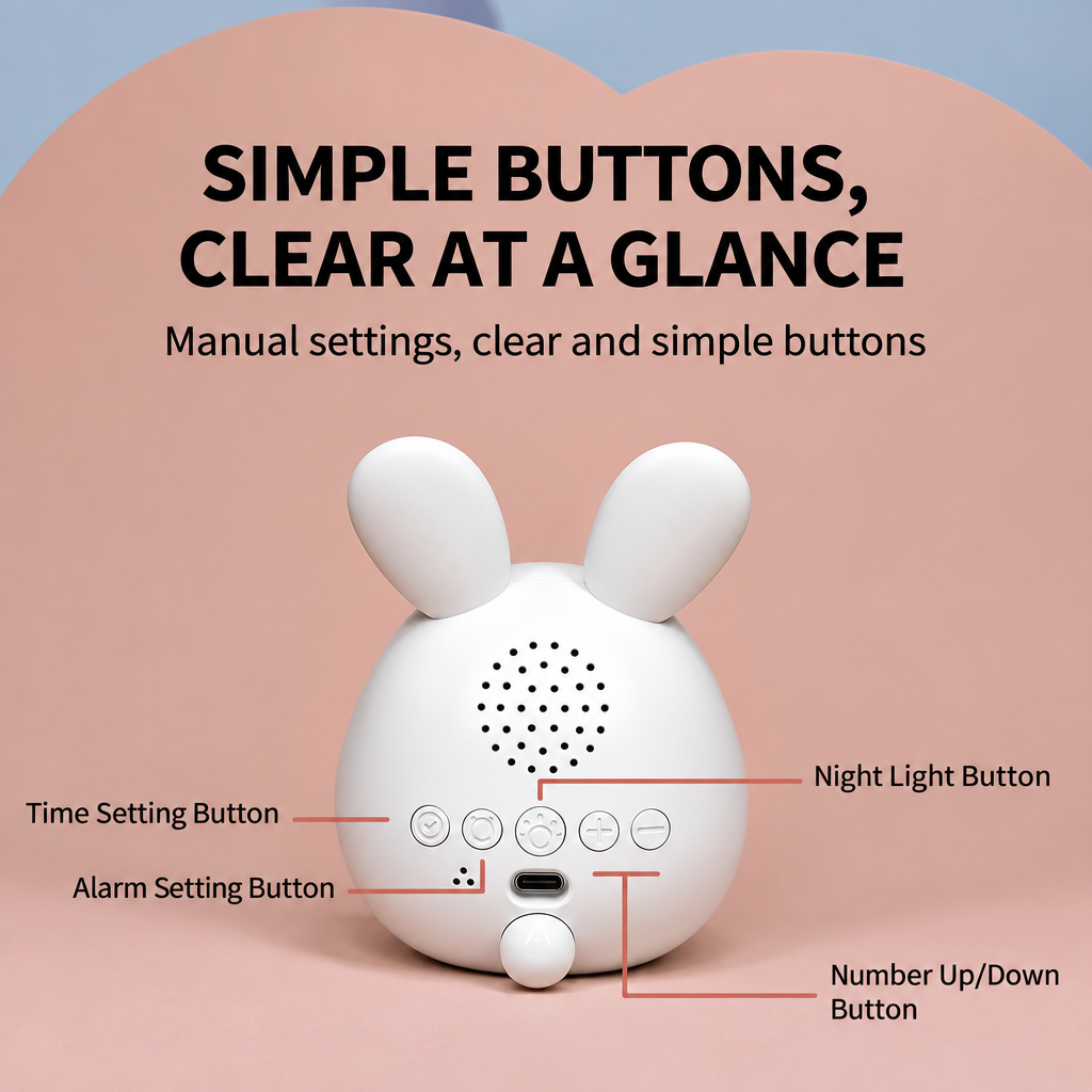 BunnyGlow – Sødt & praktisk – digital vækkeur til børn med natlampe