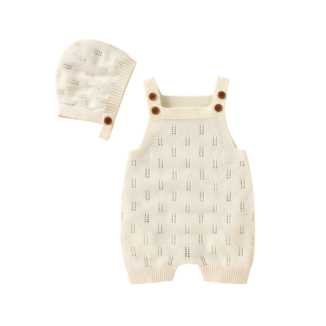 MiniCozy – Blødt og behageligt – Strikkede baby-overalls med hue