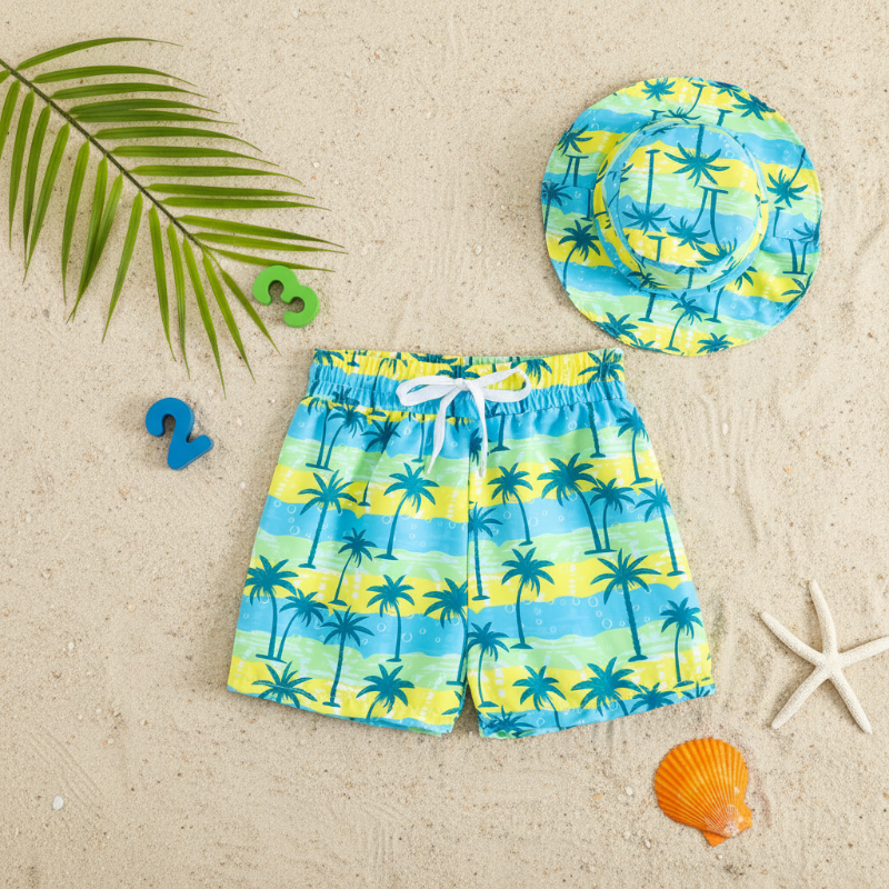 Beach Set – Farverigt og stilfuldt – Badebukser med print og hat