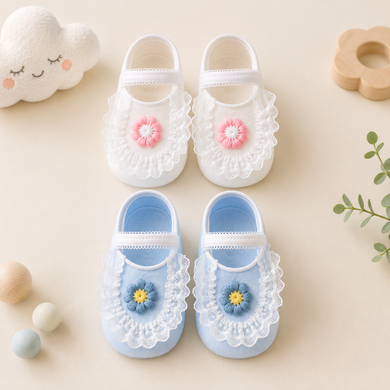 SweetFeet – Blødt & sødt – babysokker med blomster og blonder