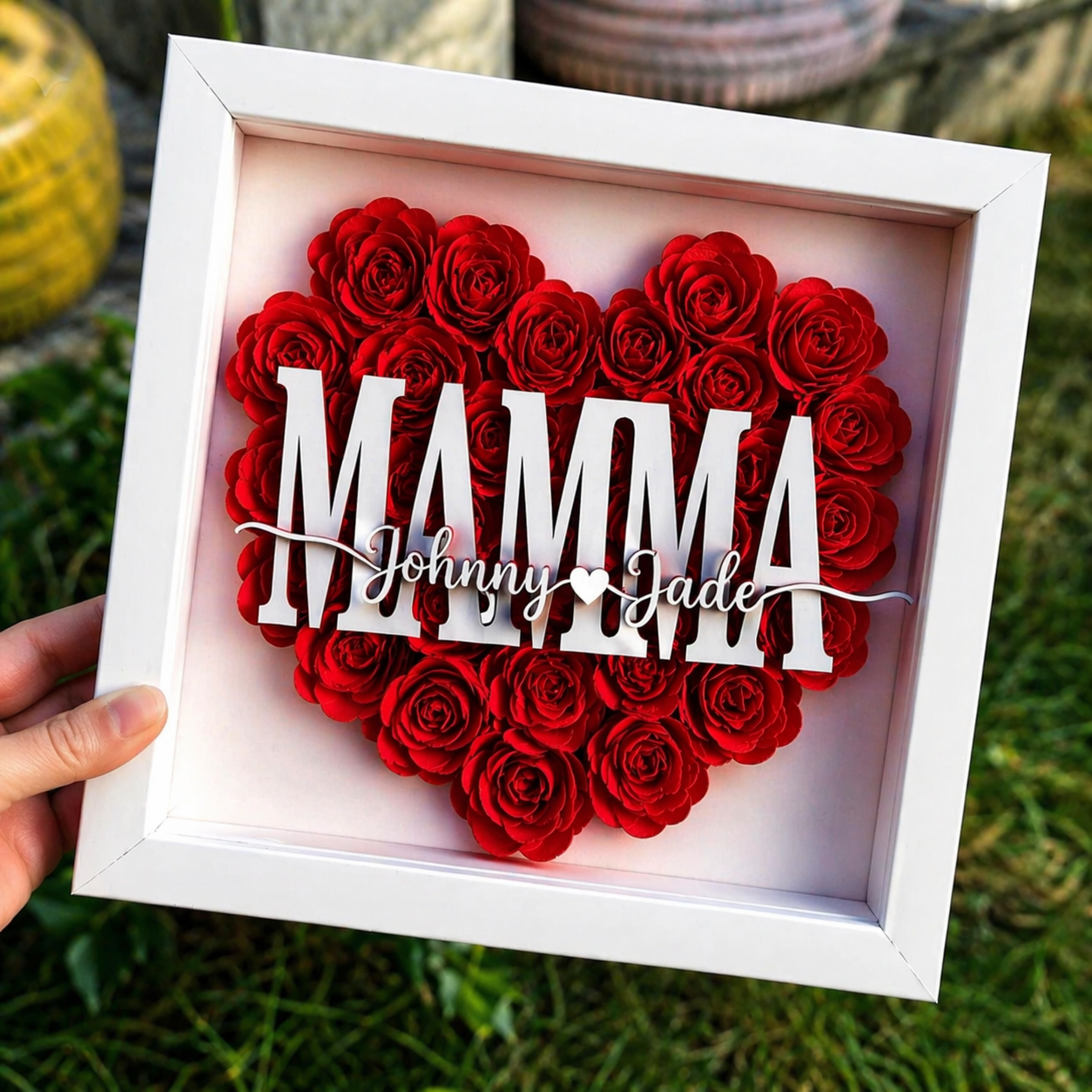 Personalized Rose Shadow Box – Unik morsdagsgave – Personlig skyggeboks med roser