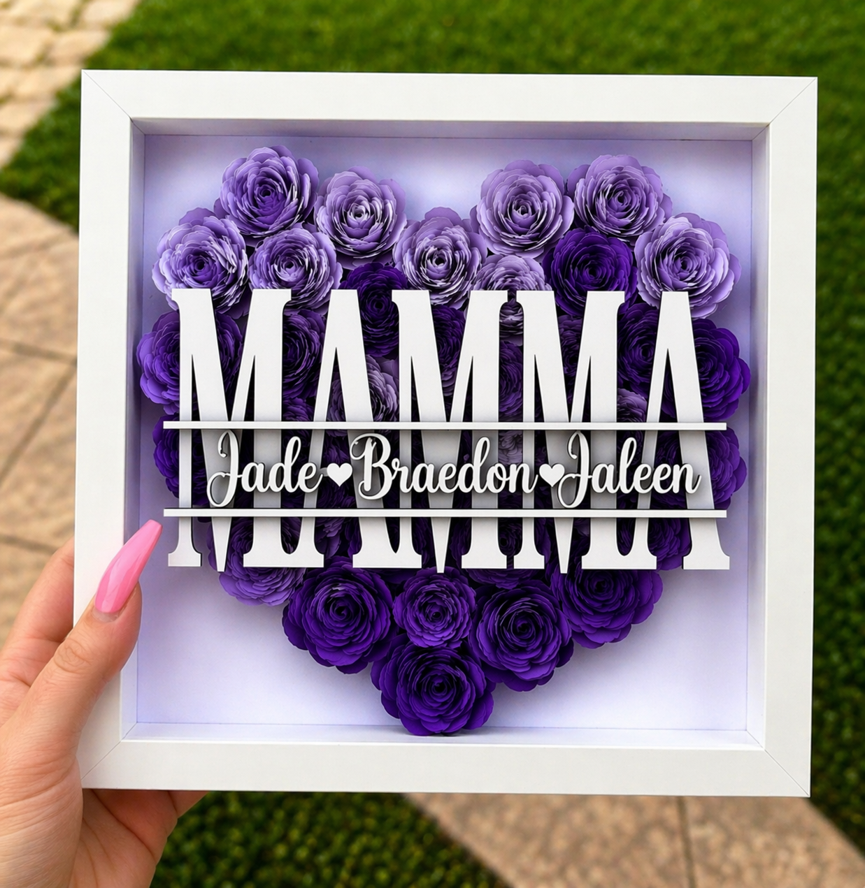 Personalized Rose Shadow Box – Unik morsdagsgave – Personlig skyggeboks med roser