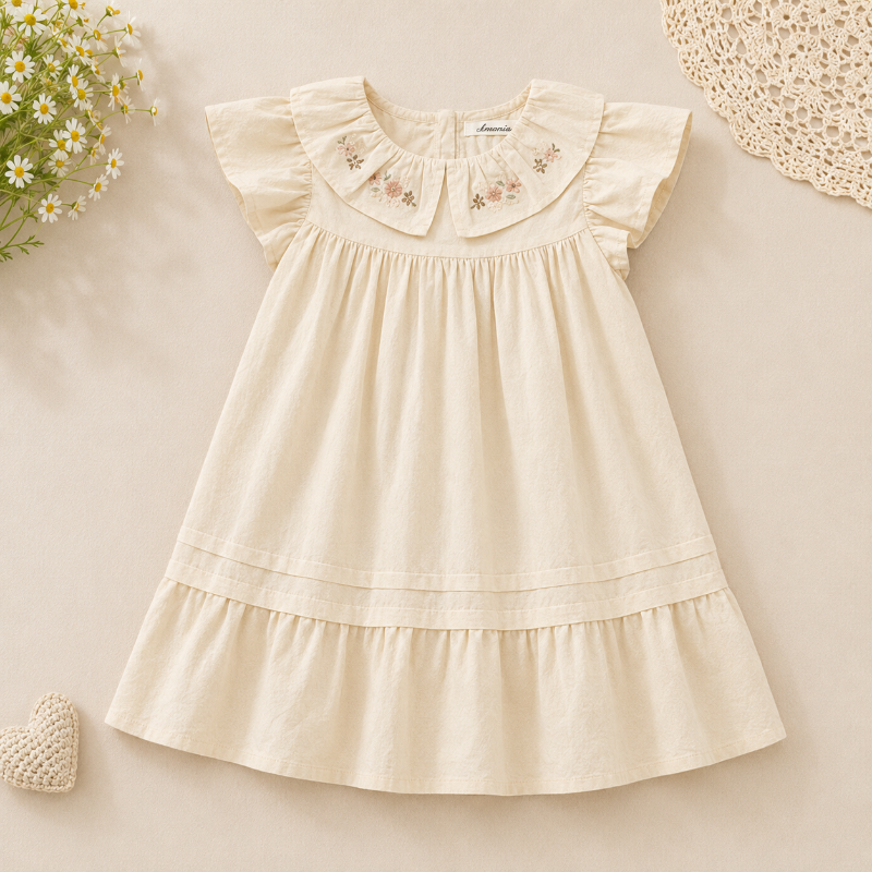 Short Sleeve Embroidery Dress – Elegant & komfortabel – boutique-pige-kjole