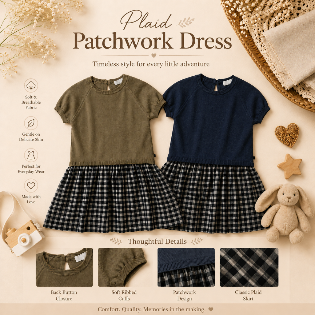 Plaid Patchwork Dress – Trendy & luftig – ternet kjole