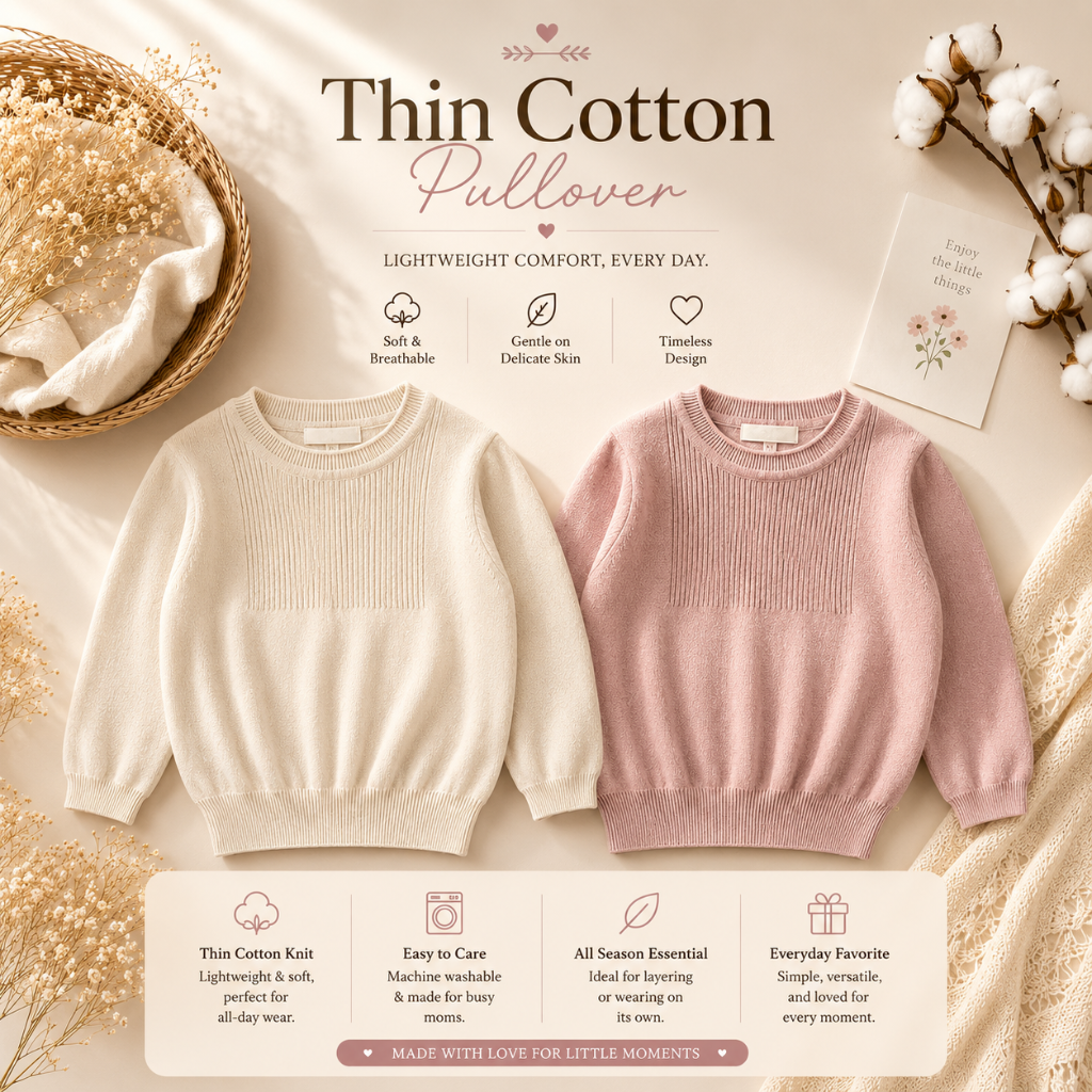 Thin Cotton Pullover – Lys & Komfort – Strikket børnebluse